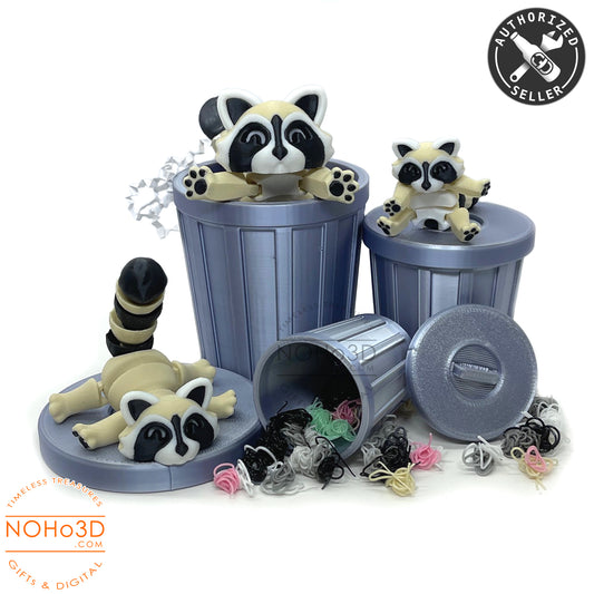 Articulated Racoon with Trash Can, 3D Printed  Cookies and Cream Racoons, Trashcan Raccoon, Trash can, Raccoon Toy, Trash Panda, Fidget ADHD Autism Toy AR005