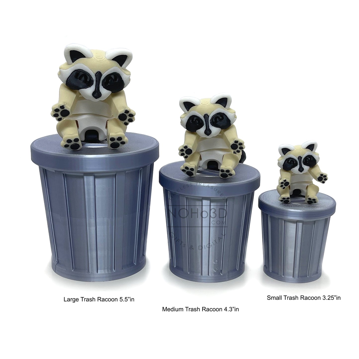 Articulated Racoon with Trash Can, 3D Printed  Cookies and Cream Racoons, Trashcan Raccoon, Trash can, Raccoon Toy, Trash Panda, Fidget ADHD Autism Toy AR005