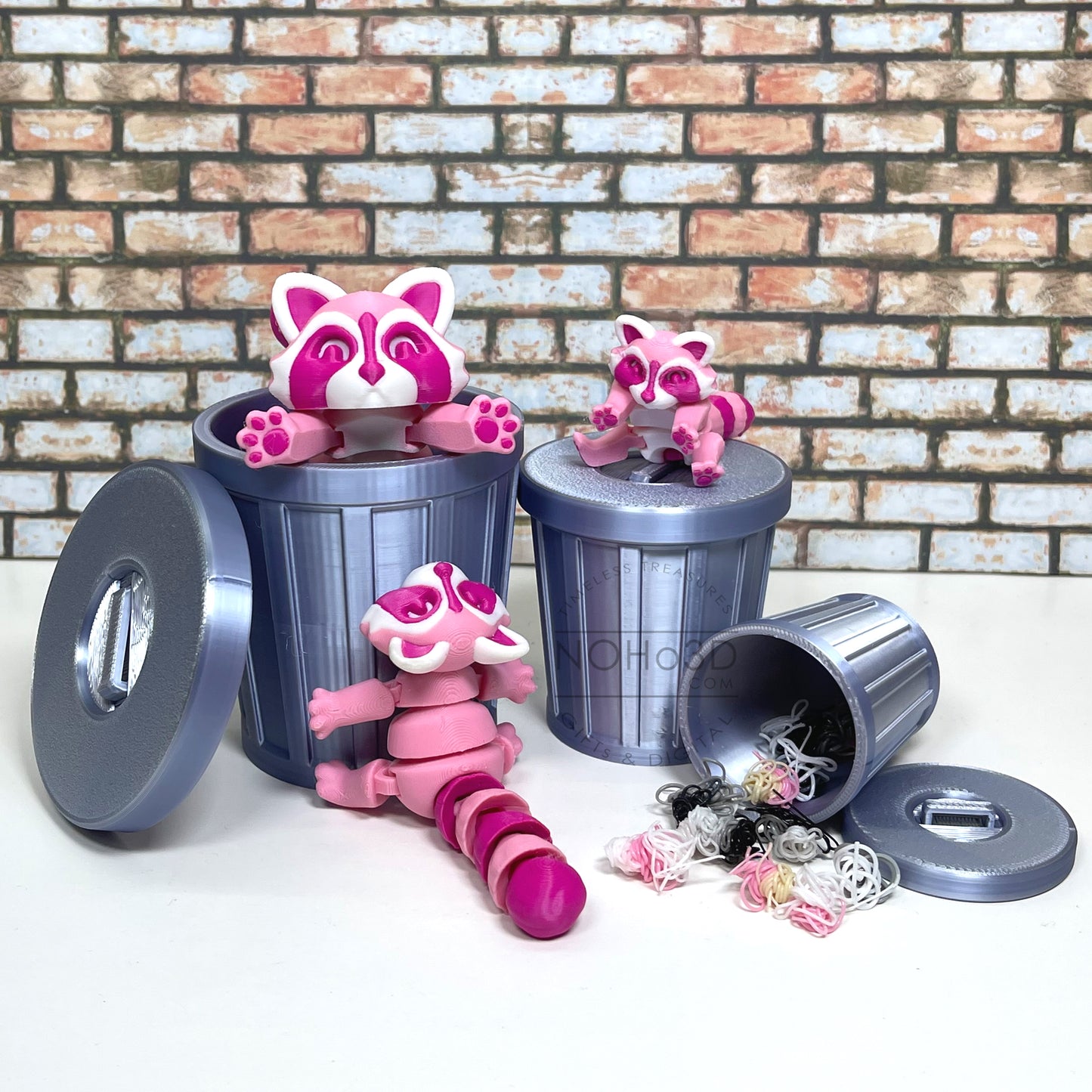 Articulated Racoon with Trash Can, 3D Printed Raspberry Racoons, Trashcan Raccoon, Trash can, Raccoon Toy, Trash Panda, Fidget ADHD Autism Toy AR006