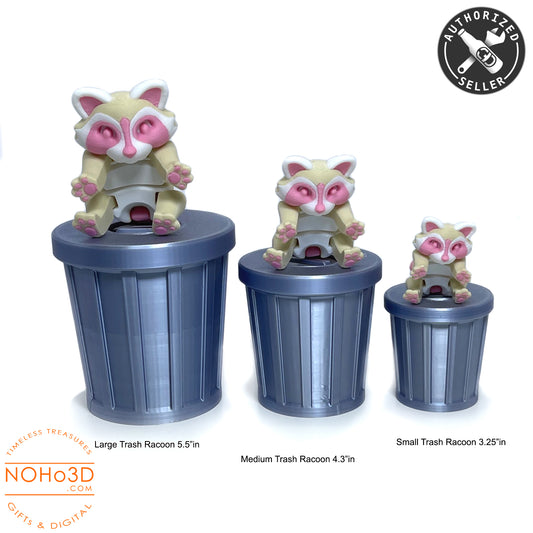 Articulated Racoon with Trash Can, 3D Printed Strawberry Milk Racoons, Trashcan Raccoon, Trash can, Raccoon Toy, Trash Panda, Fidget ADHD Autism Toy AR007