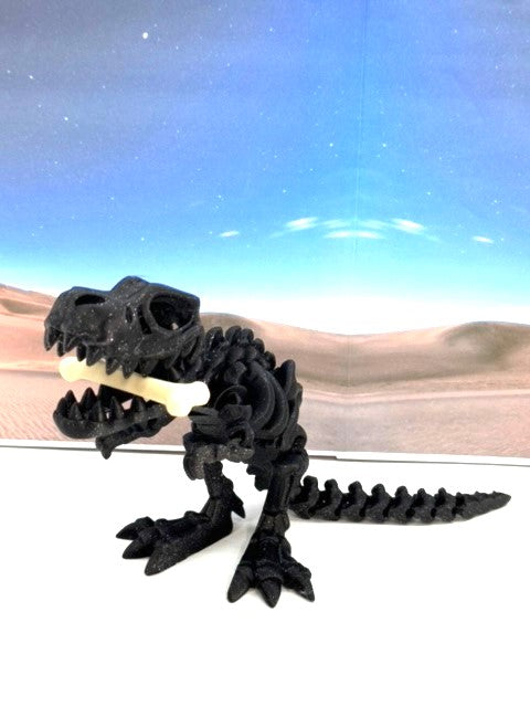 3D Printed T-Rex Skeleton Dinosaur with Bone, Articulated T-Rex Skeletons Dinosau,3D Printed Fidget Poseable T-Rex with Flexible Joints, Stress and Anxiety Relief Toy ATREX001-BLK