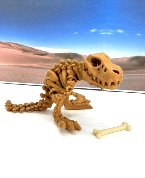 3D Printed T-Rex Skeleton with Dinosaur Bones, Articulated T-Rex Skeleton, 3D Printed Brown Fidget and Poseable T-Rex with Flexible Joints, Stress and Anxiety Relief Toy ATREX001-BRN