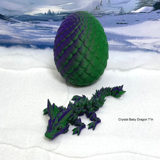 3D Printed Dragon with Dragon Egg, 7" Articulated Dual Color Green and Purple Baby Crystal Dragon, Fidget ADHD Autism Sensory Toy Executive Desk Toy BD003-Crystal