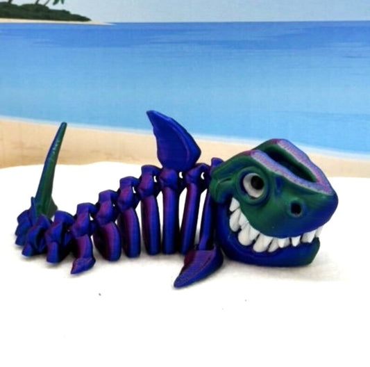 3D Printed Skeleton Shark, Articulated Skeleton Shark, Full Body Movable Design Shark Toy, Fidget ADHD Autism Toy ASS001-RGB