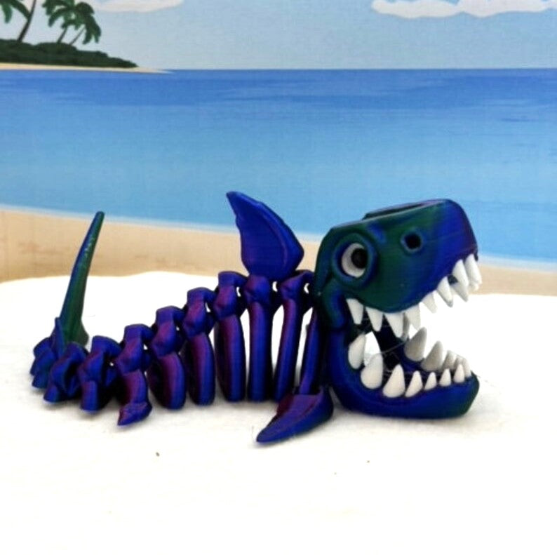 3D Printed Skeleton Shark, Articulated Skeleton Shark, Full Body Movable Design Shark Toy, Fidget ADHD Autism Toy ASS001-RGB