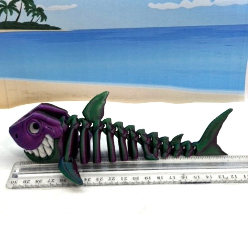 3D Printed Skeleton Shark, Articulated Skeleton Shark, Full Body Movable Design Shark Toy, Fidget ADHD Autism Toy ASS001-RGB