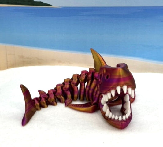 3D Printed Skeleton Shark, Articulated Skeleton Shark, 7" Full Body Movable Design Shark Toy, Fidget ADHD Autism Toy ASS001-RPG