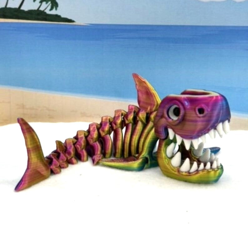 3D Printed Skeleton Shark, Articulated Skeleton Shark, 7" Full Body Movable Design Shark Toy, Fidget ADHD Autism Toy ASS001-RYB