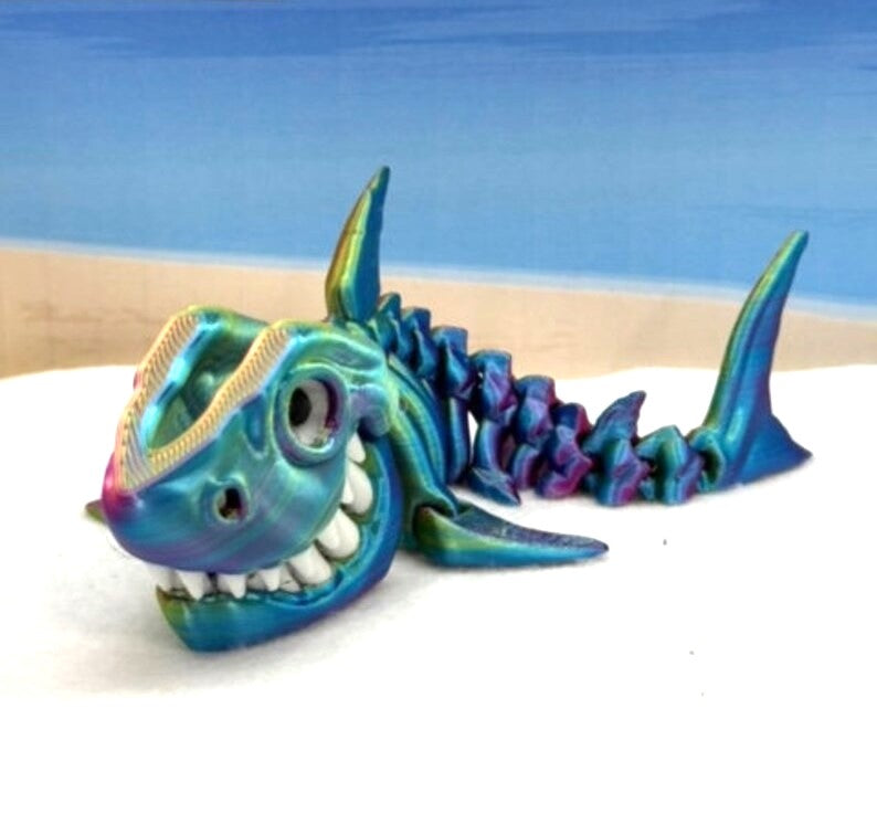 3D Printed Skeleton Shark, Articulated Skeleton Shark, 7" Full Body Movable Design Shark Toy, Fidget ADHD Autism Toy ASS001-RYB