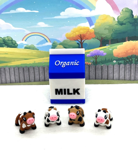 4pcs 3D Printed Articulated Mini Cows with Milk Cartons, Fidget Mini Cows Toy, Executive Desk Toy, Party Decorations MC001