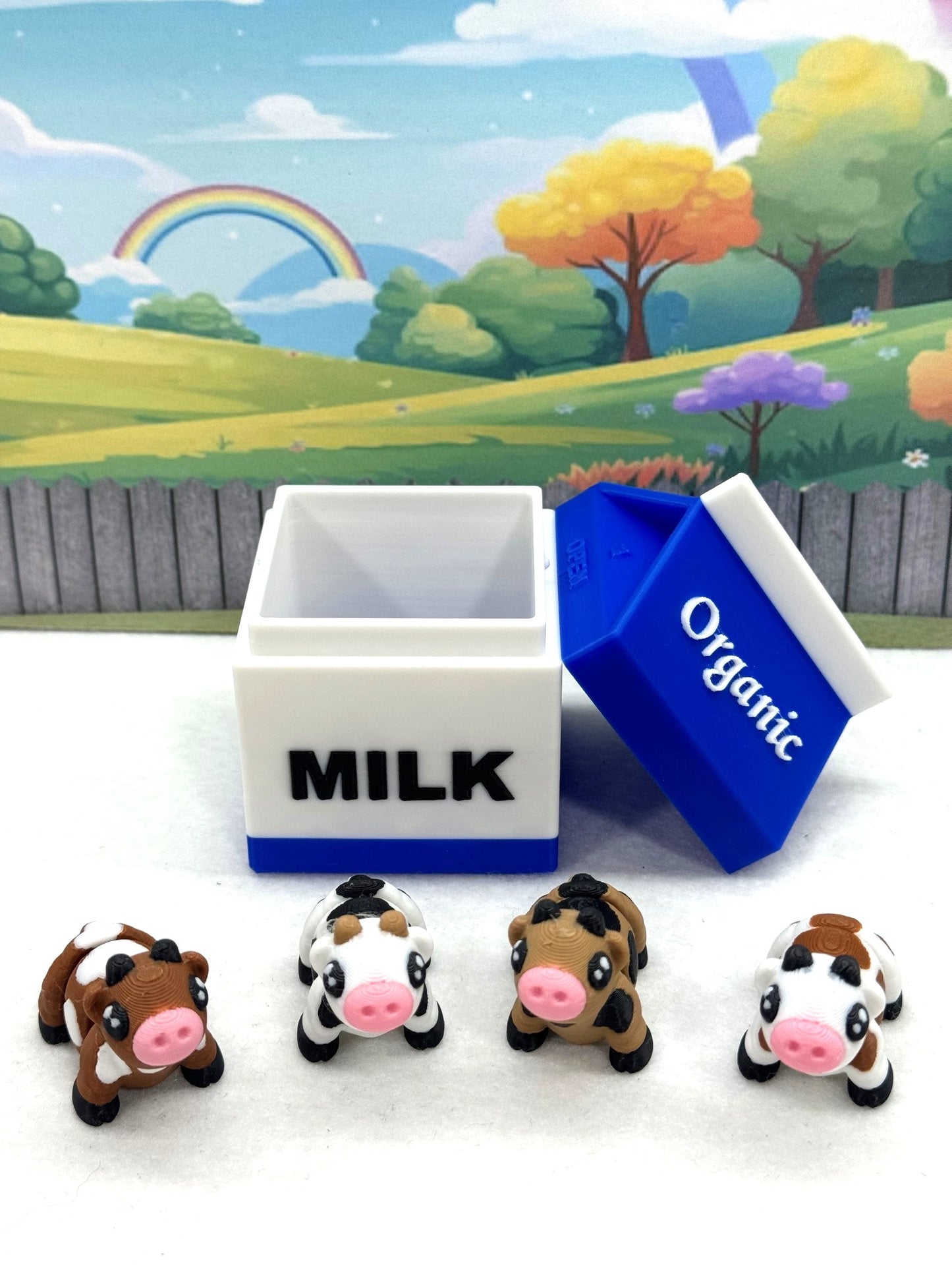 4pcs 3D Printed Articulated Mini Cows with Milk Cartons, Fidget Mini Cows Toy, Executive Desk Toy, Party Decorations MC001