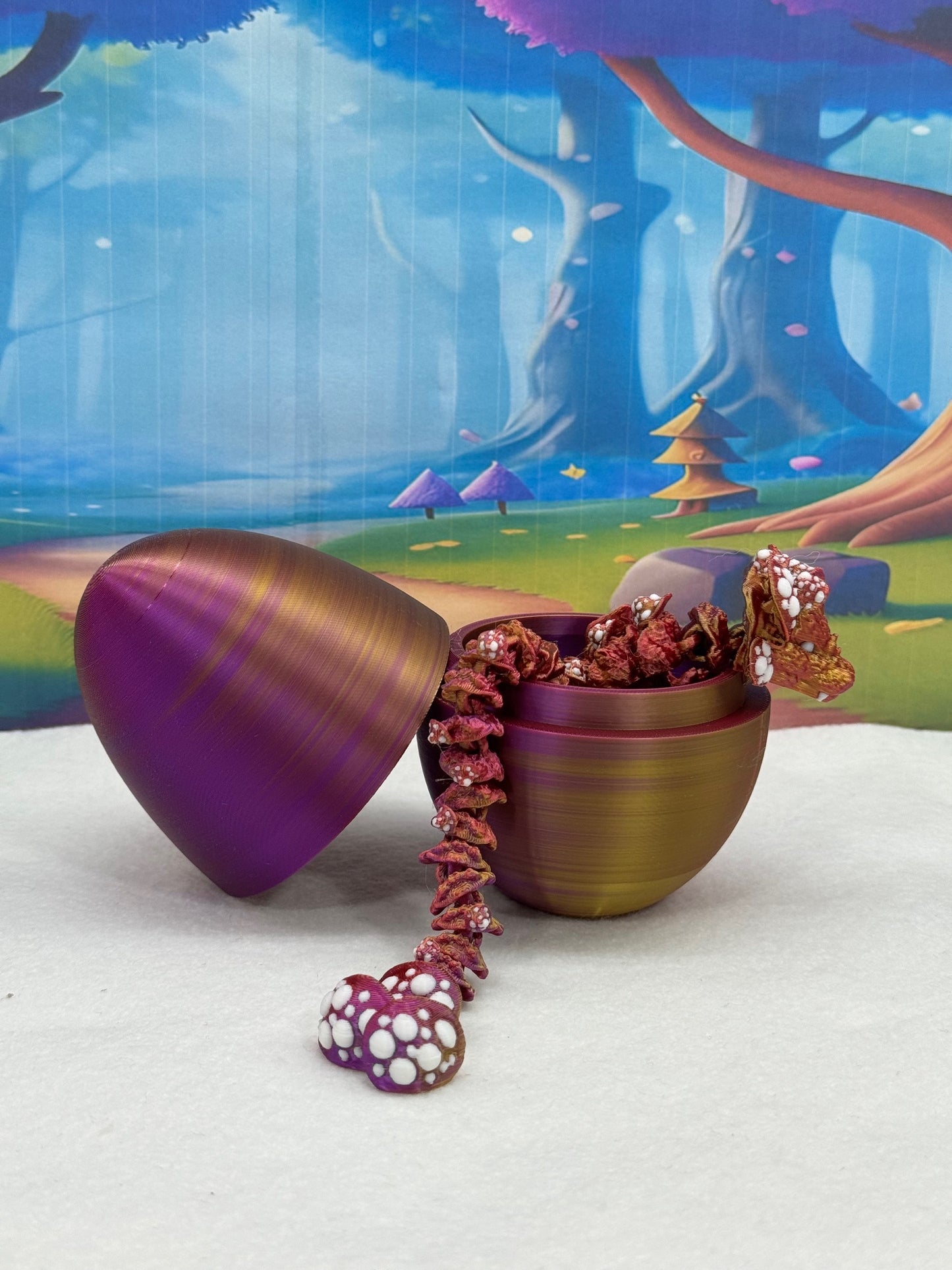 3D Printed Dragon with Dragon Egg , 12" Articulated Mushroom Dragon, Fidget Anxiety Toy, Executive Desk Toy D025-CLS