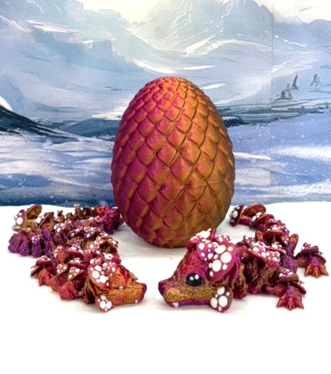 2pcs 3D Printed Dragons with Dragon Egg, Articulated Mother and Baby Mushroom Dragons, 3D Printed Red Purple Gold Dragons, Fidget ADHD Autism Toy MCD-025-005-RPG