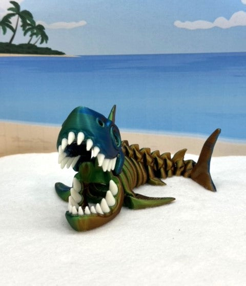 3D Printed Skeleton Shark, Articulated Skeleton Shark, 7" Full Body Movable Design Shark Toy, Fidget ADHD Autism Toy ASS001-OBG