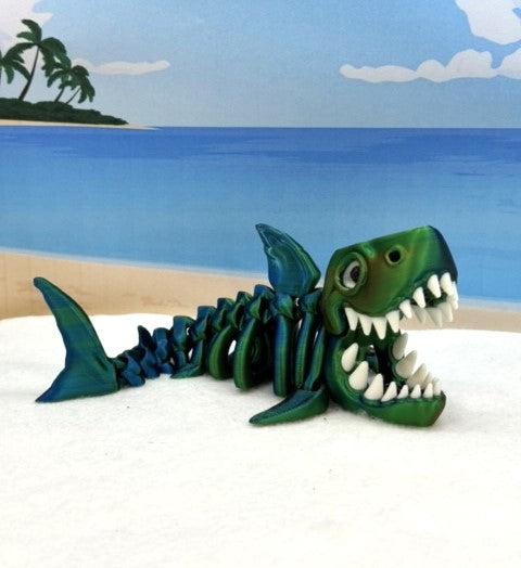 3D Printed Skeleton Shark, Articulated Skeleton Shark, 7" Full Body Movable Design Shark Toy, Fidget ADHD Autism Toy ASS001-OBG