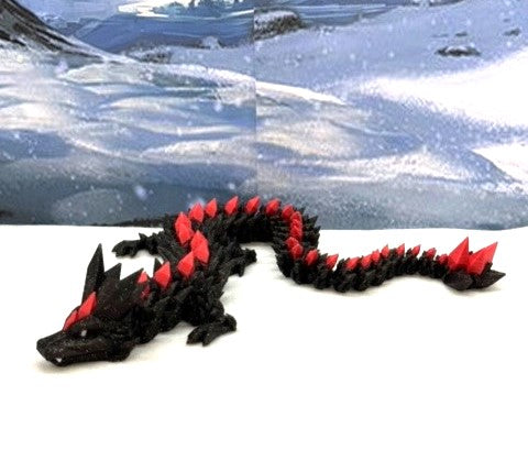 3D Printed Crystal Dragon, Articulated 12" Black and Red Crystal Dragon, Fidget ADHD Autism Toy, Relief Anxiety Toy D022