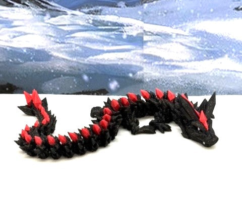 3D Printed Crystal Dragon, Articulated 12" Black and Red Crystal Dragon, Fidget ADHD Autism Toy, Relief Anxiety Toy D022