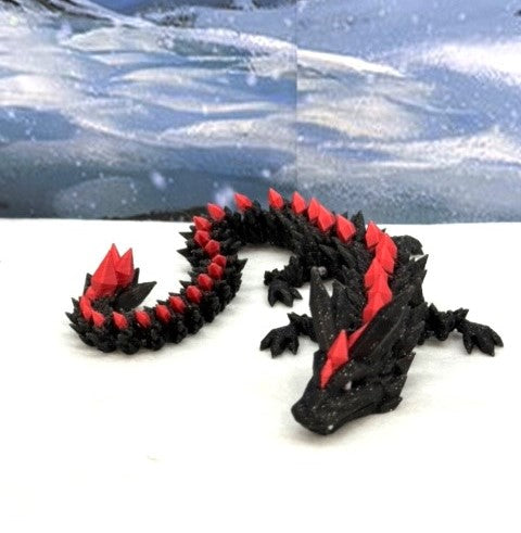 3D Printed Crystal Dragon, Articulated 12" Black and Red Crystal Dragon, Fidget ADHD Autism Toy, Relief Anxiety Toy D022