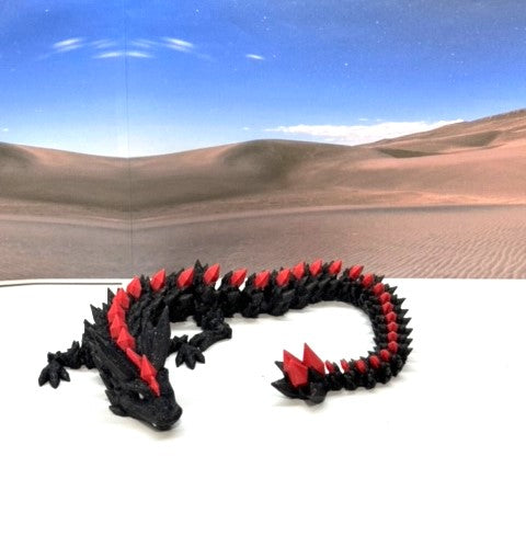 3D Printed Crystal Dragon, Articulated 12" Black and Red Crystal Dragon, Fidget ADHD Autism Toy, Relief Anxiety Toy D022