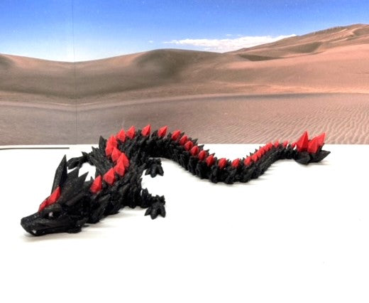 3D Printed Crystal Dragon, Articulated 12" Black and Red Crystal Dragon, Fidget ADHD Autism Toy, Relief Anxiety Toy D022