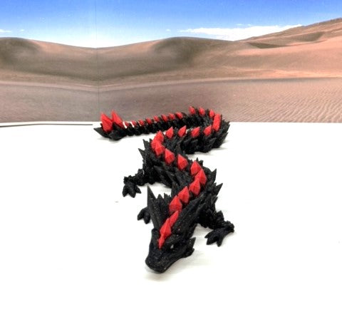 3D Printed Crystal Dragon, Articulated 12" Black and Red Crystal Dragon, Fidget ADHD Autism Toy, Relief Anxiety Toy D022