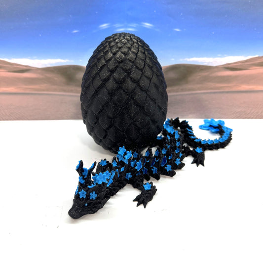 3D Printed Dragon with Dragon Egg, 12 Inches Articulated Dragon, Black and Blue Cherry Blossom Dragon, Fidget ADHD Autism Toy, Relief Anxiety Dragon Toy D053