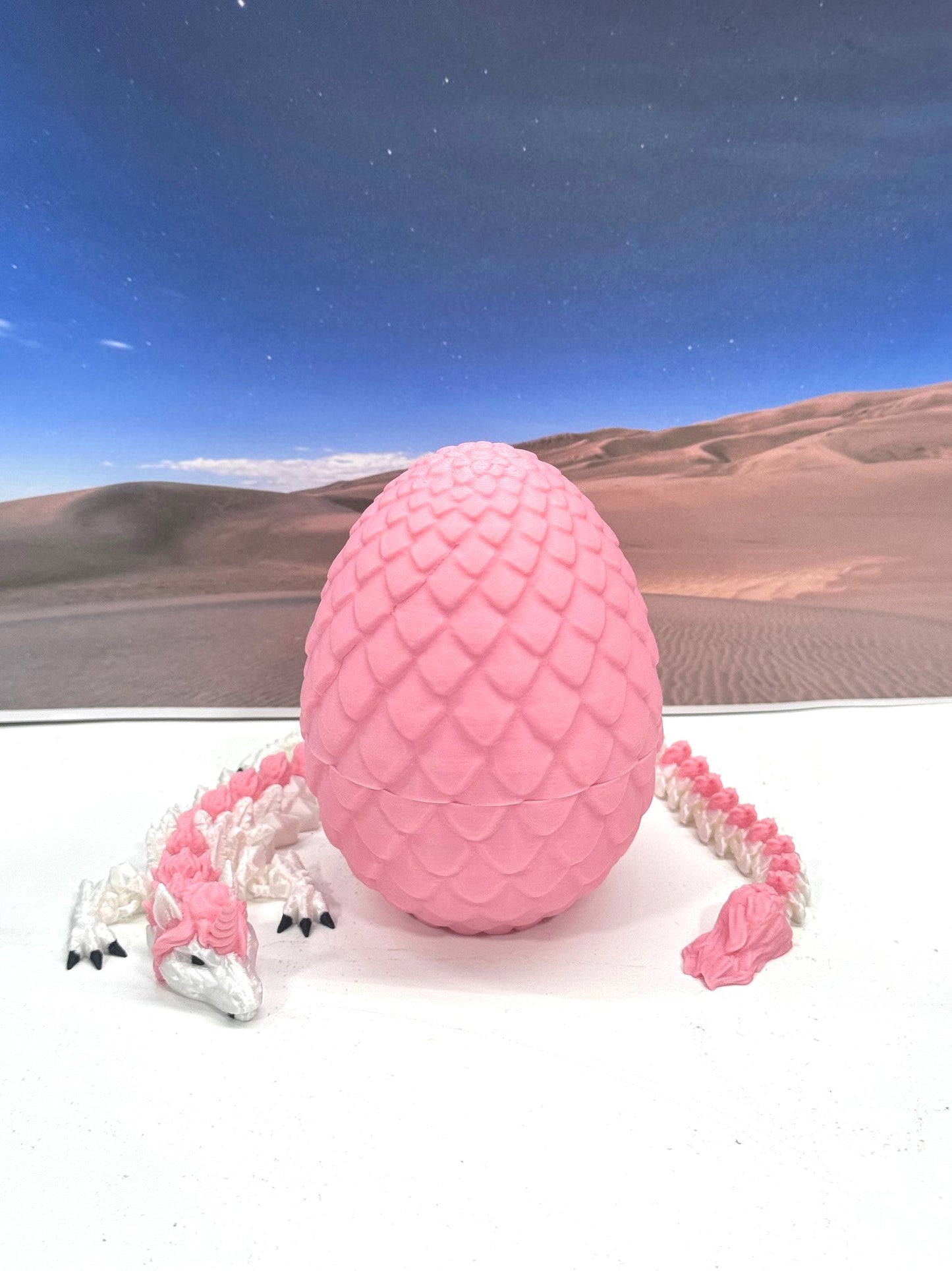 3D Printed Dragon with Dragon Egg, 12" White and Pink Unicorn Dragon, Fidget Anxiety Toy, Executive Desktop Toy D061-PE