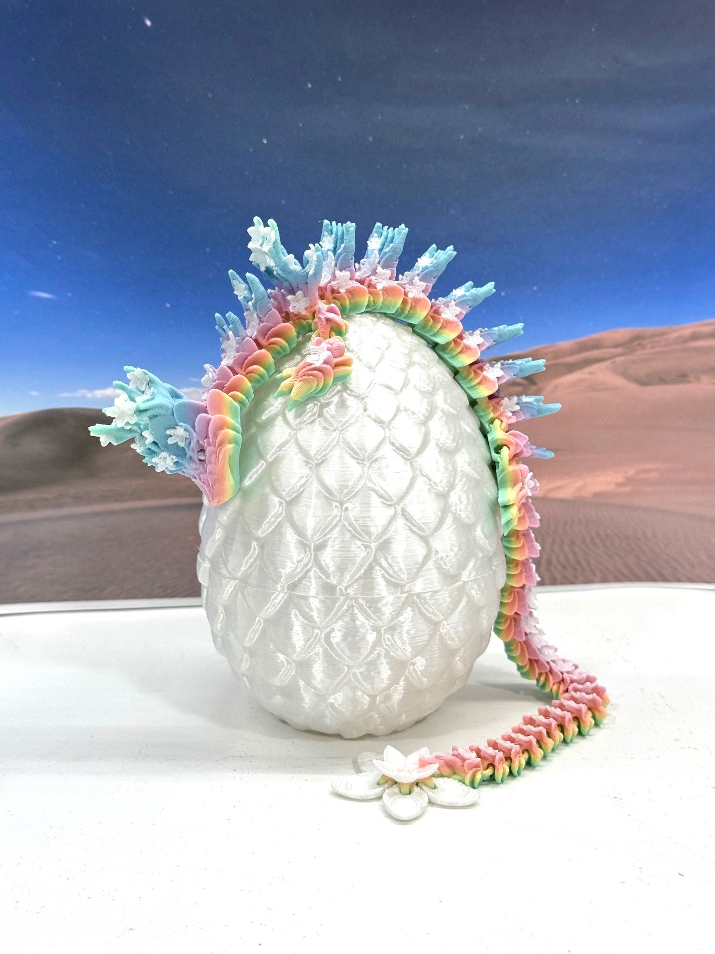 3D Printed Dragon with Dragon Egg, 12" Rainbow Cherry Blossom with Dragon Egg, Fidget ADHD Autism Toy D060-WE