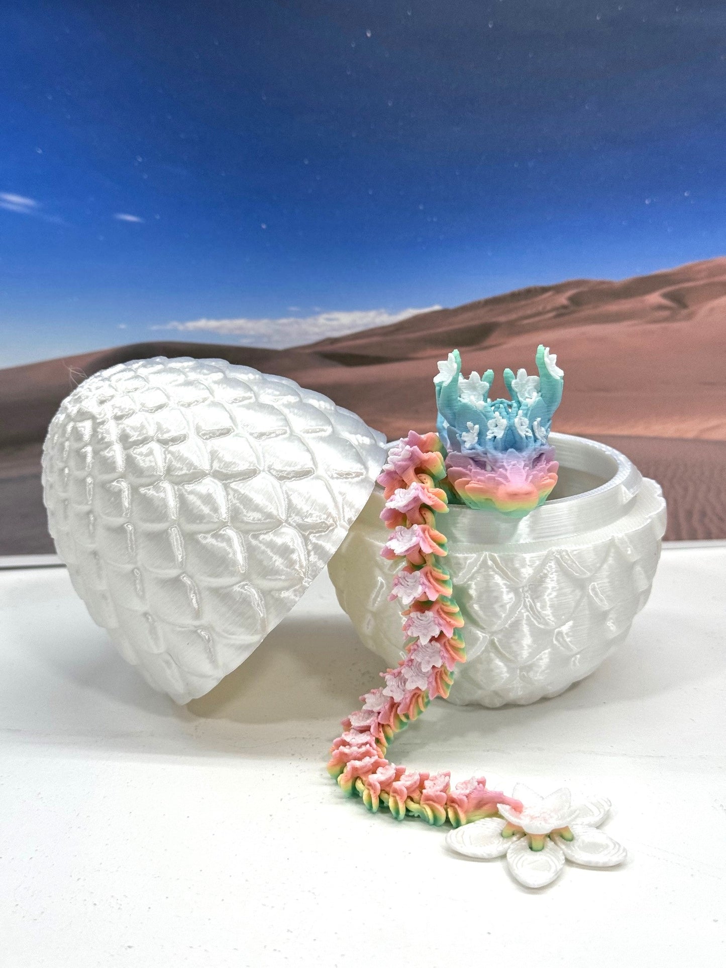 3D Printed Dragon with Dragon Egg, 12" Rainbow Cherry Blossom with Dragon Egg, Fidget ADHD Autism Toy D060-WE