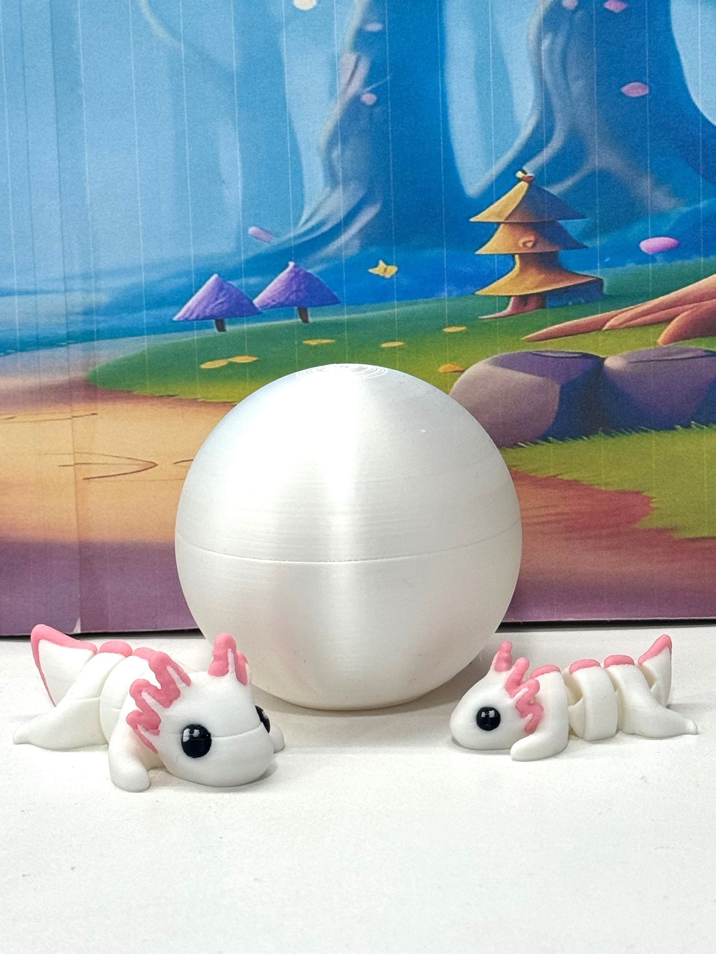 2pcs 3D Printed Articulated Mini Axolotl with Egg, Fidget Mini Axolotl Fidget Toy, Executive Desk Toy, Home Decor MA001