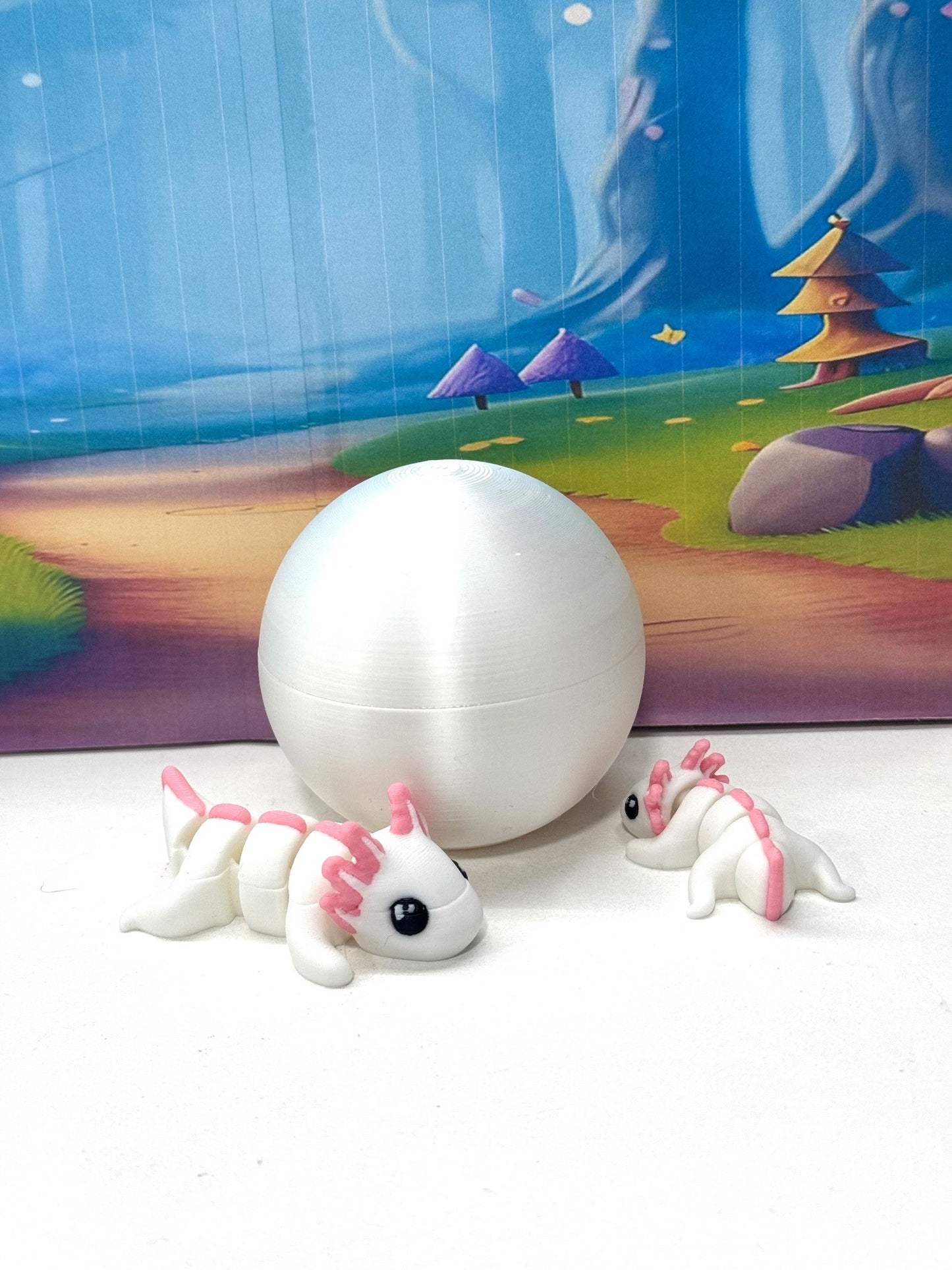 2pcs 3D Printed Articulated Mini Axolotl with Egg, Fidget Mini Axolotl Fidget Toy, Executive Desk Toy, Home Decor MA001