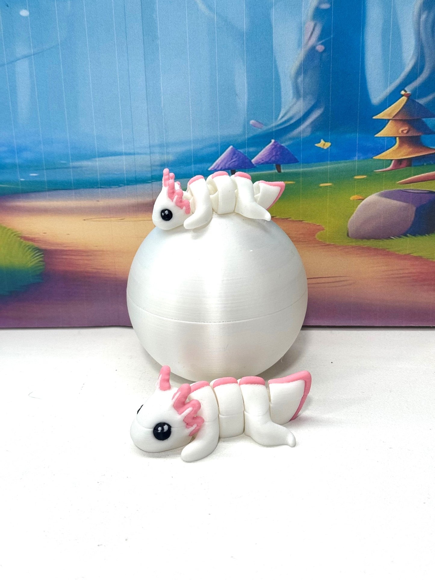 2pcs 3D Printed Articulated Mini Axolotl with Egg, Fidget Mini Axolotl Fidget Toy, Executive Desk Toy, Home Decor MA001