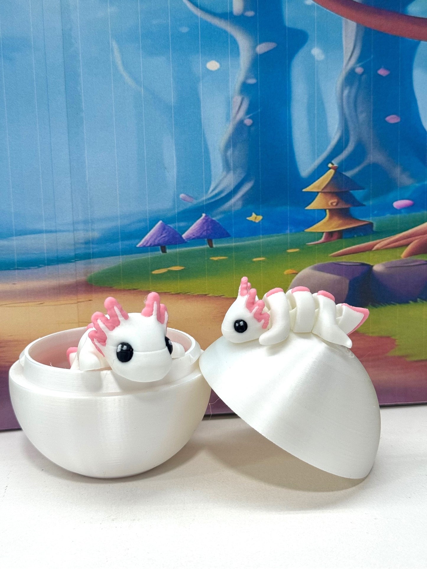 2pcs 3D Printed Articulated Mini Axolotl with Egg, Fidget Mini Axolotl Fidget Toy, Executive Desk Toy, Home Decor MA001