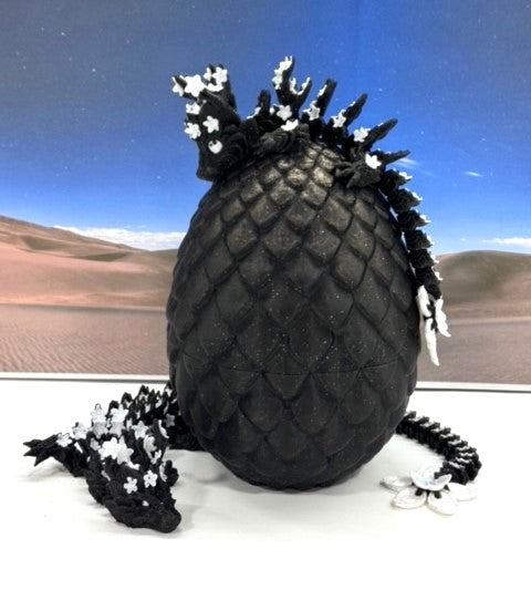 2pcs 3D Printed Dragons with Dragon Egg, Articulated Mother and Baby Cherry Blossom Dragons, 3D Printed White and Green Dragons, Fidget ADHD Autism Toy MCD-019-004BW-BE