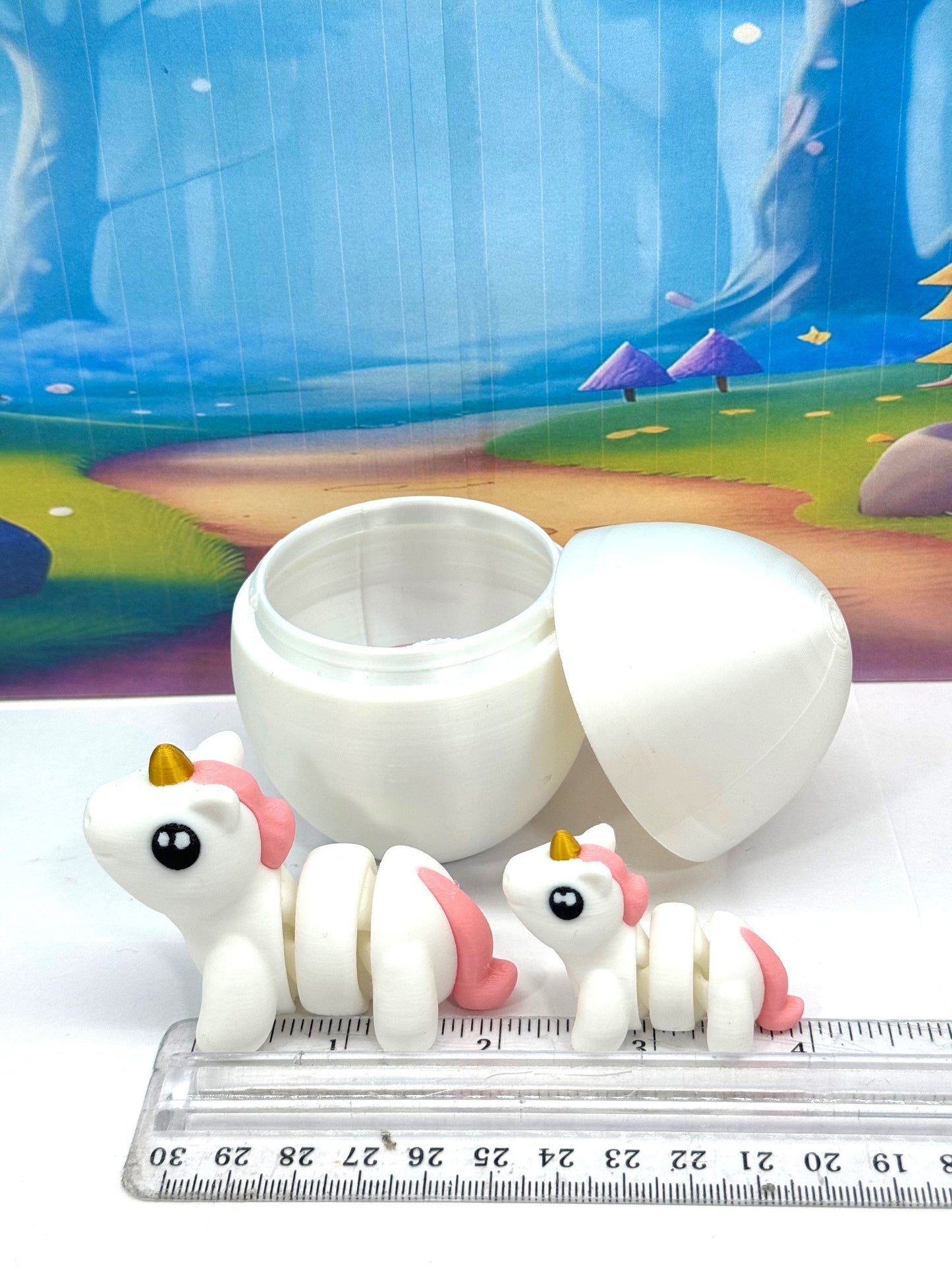 2pcs 3D Printed Unicorn with Egg, Articulated White AND Pink Unicorn, Fidget Mini Animal Gift Idea, Party Decorations MU001-2X