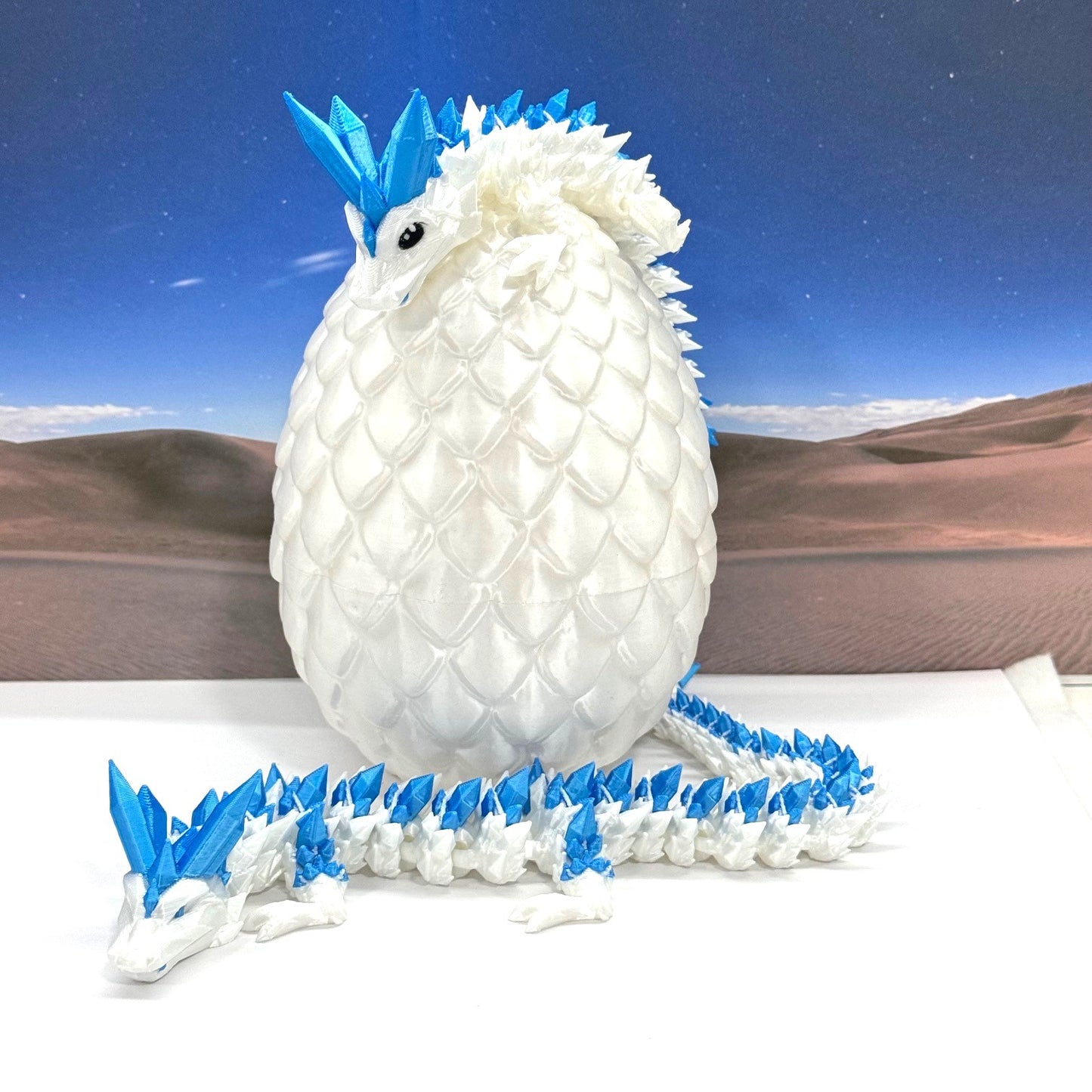 2pcs 3D Printed Dragons with Dragon Egg, Articulated Mother and Baby Crystal Dragons, 3D Printed Gift Birthday Party, Fidget ADHD Autism Toy MCD-062-007WB