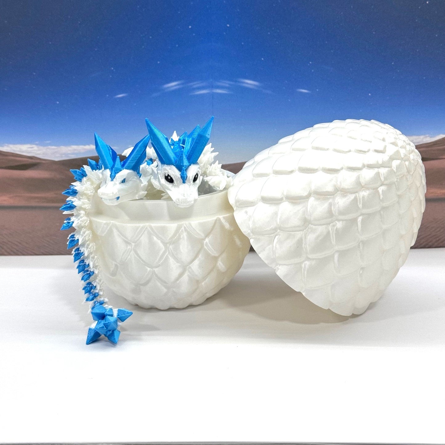 2pcs 3D Printed Dragons with Dragon Egg, Articulated Mother and Baby Crystal Dragons, 3D Printed Gift Birthday Party, Fidget ADHD Autism Toy MCD-062-007WB