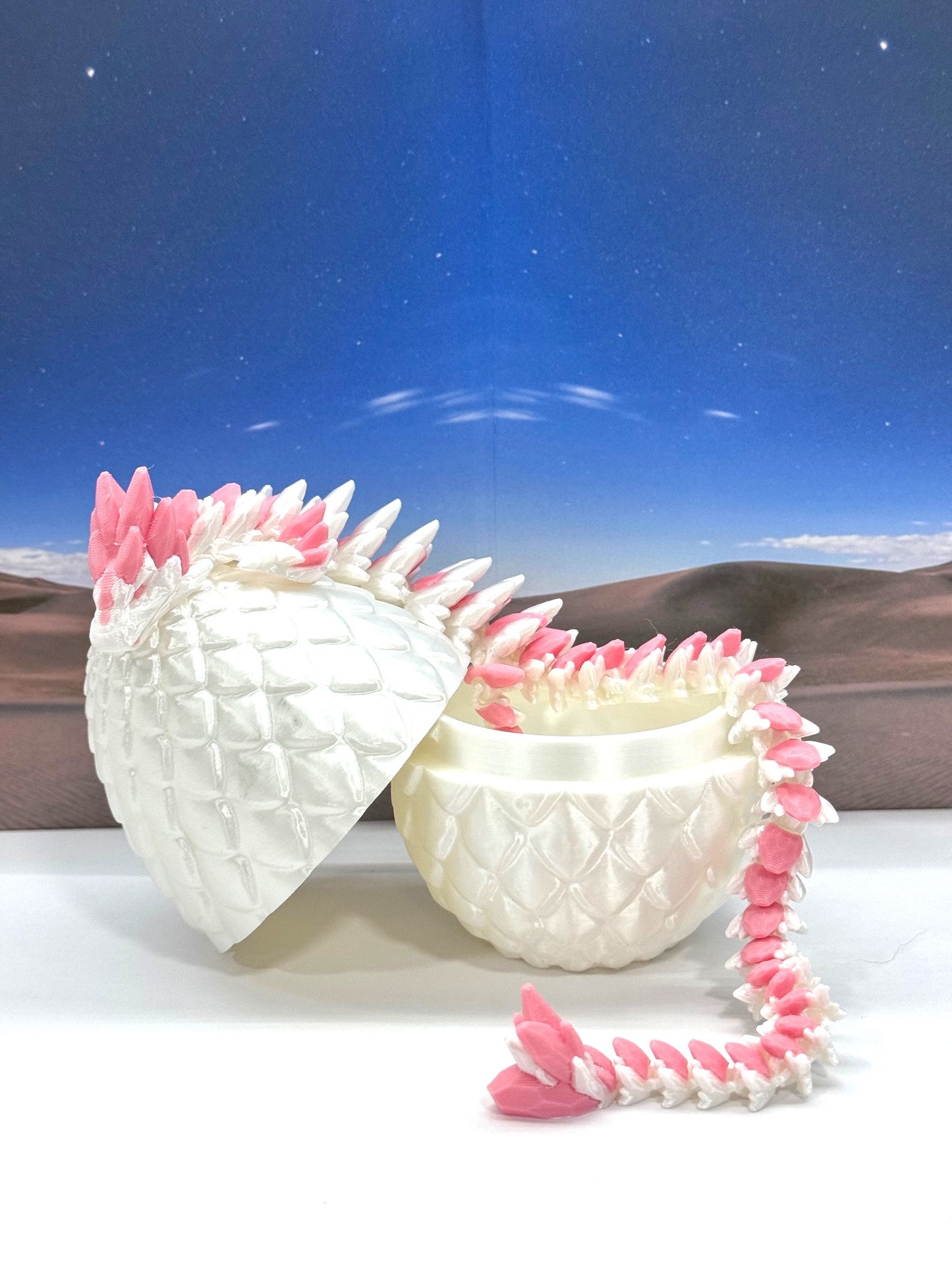 2pcs 3D Printed Dragons with Dragon Egg, Articulated Mother and Baby Gemstone Dragons, 3D Printed White and Pink Dragons, Fidget ADHD Autism Toy MCD-063-008WP