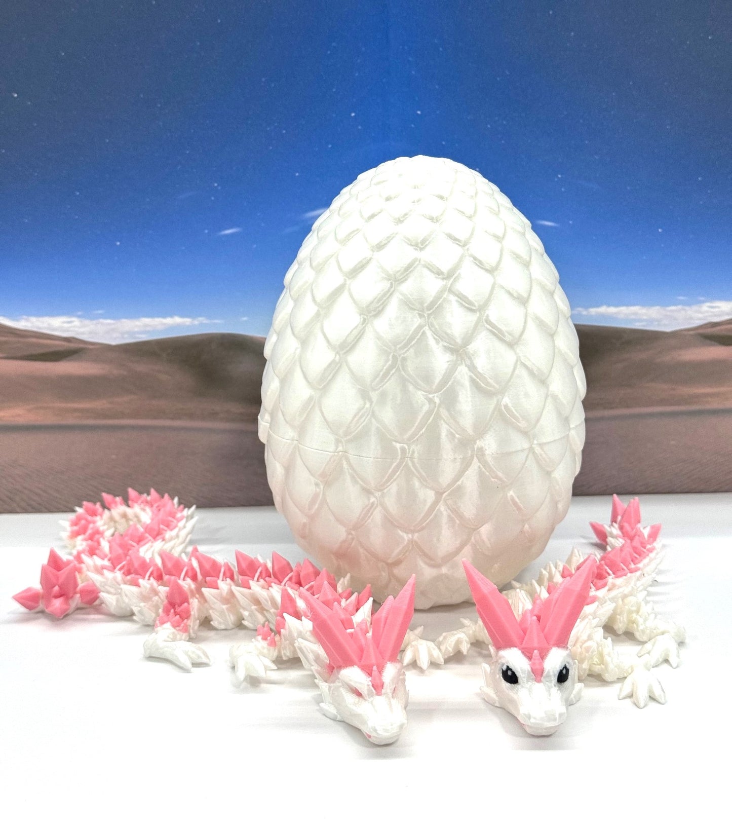 2pcs 3D Printed Dragons with Dragon Egg, Articulated Mother and Baby Crystal Dragons, 3D Printed Gift Birthday Party, Fidget ADHD Autism Toy MCD-062-007-PNK-WE