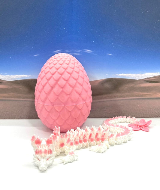 Generic 3D Printed Dragon with Dragon Egg, 12" White AND Sakura Pink Cherry Blossom with Dragon Egg, Fidget ADHD Autism Sensory Toy D016