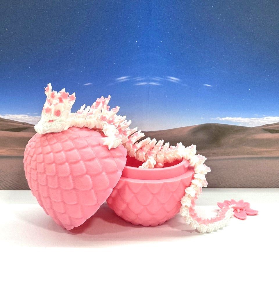 Generic 3D Printed Dragon with Dragon Egg, 12" White AND Sakura Pink Cherry Blossom with Dragon Egg, Fidget ADHD Autism Sensory Toy D016