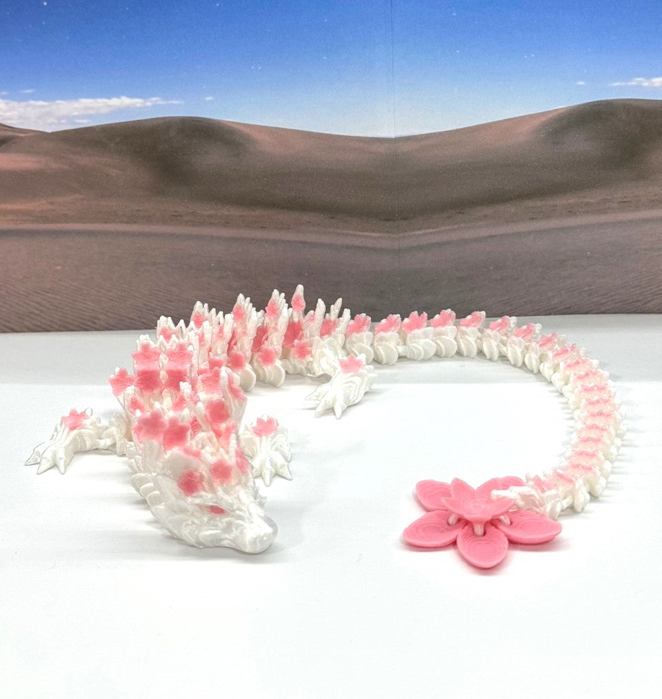 Generic 3D Printed Dragon with Dragon Egg, 12" White AND Sakura Pink Cherry Blossom with Dragon Egg, Fidget ADHD Autism Sensory Toy D016