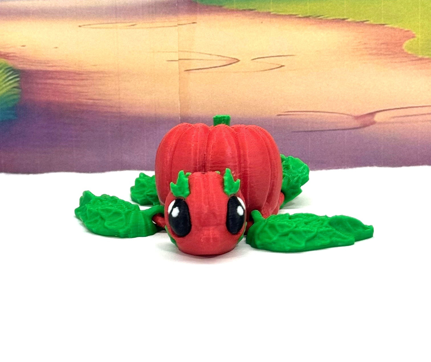 3D Printed Turtle Pumpkins, 10 pcs Articulating Pumpkin Turtle Fall Decor Rainbow Pumpkin Desk Decor Fidget Toy TP001-RED