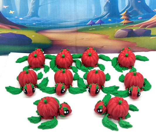 3D Printed Turtle Pumpkins, 10 pcs Articulating Pumpkin Turtle Fall Decor Rainbow Pumpkin Desk Decor Fidget Toy TP001-RED