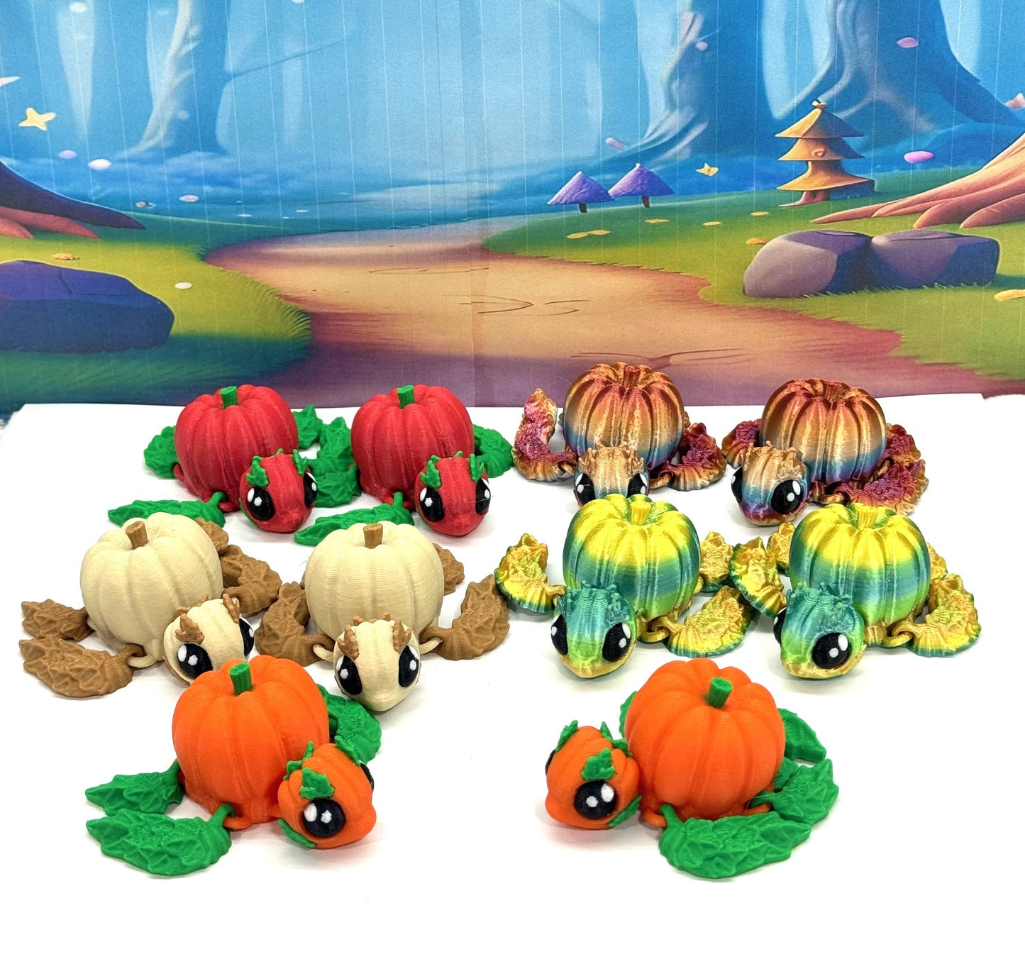 3D Printed Articulating Pumpkin Turtle, 10pcs Multi Color Fall Desk Decor Fidget Toy TP001-ASS