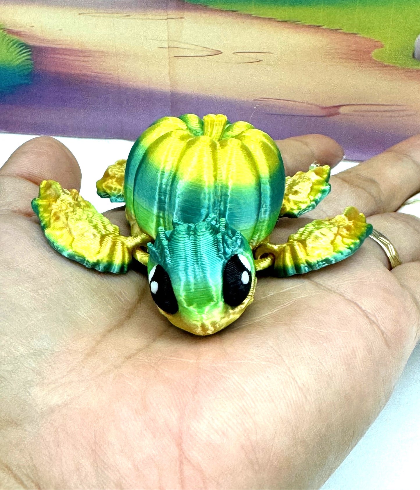 3D Printed Turtle Pumpkins, 10 pcs Articulating Pumpkin Turtle, Green and Yellow Halloween Fall Decor Desk Decor Fidget Toy-TP-YELLOW GREEN