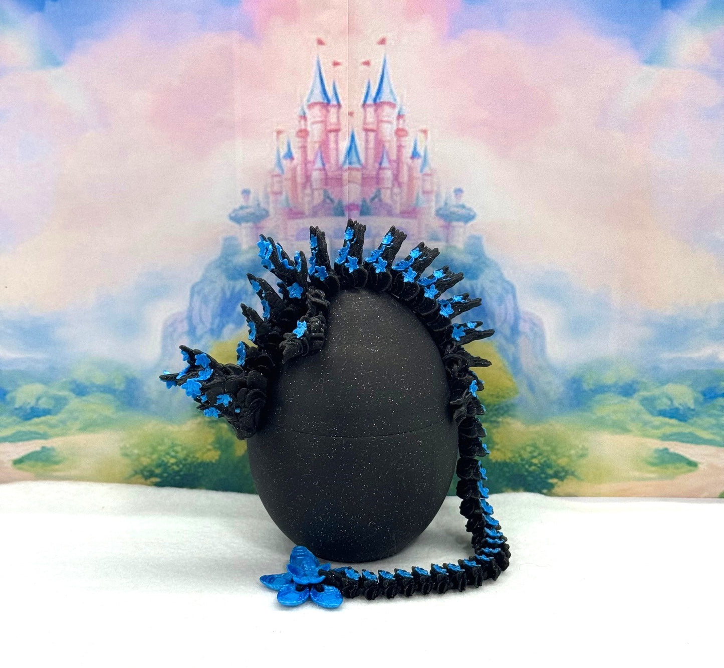 3D Printed Dragon with Dragon Egg, 12 Inches Articulated Dragon, Black and Blue Cherry Blossom Dragon, Fidget ADHD Autism Toy, Relief Anxiety Dragon Toy D053-CLS