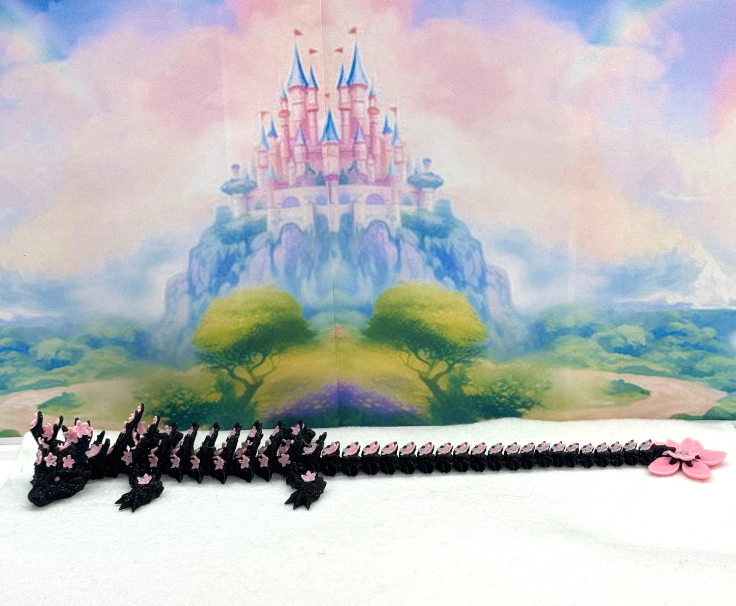 3D Printed Dragon with Dragon Egg, Articulated Dragon, 12" Black and Pink Cherry Blossom Dragon, Fidget Sensory Toy, Flexible ADHD, Autism, Relief Anxiety D028-CLS