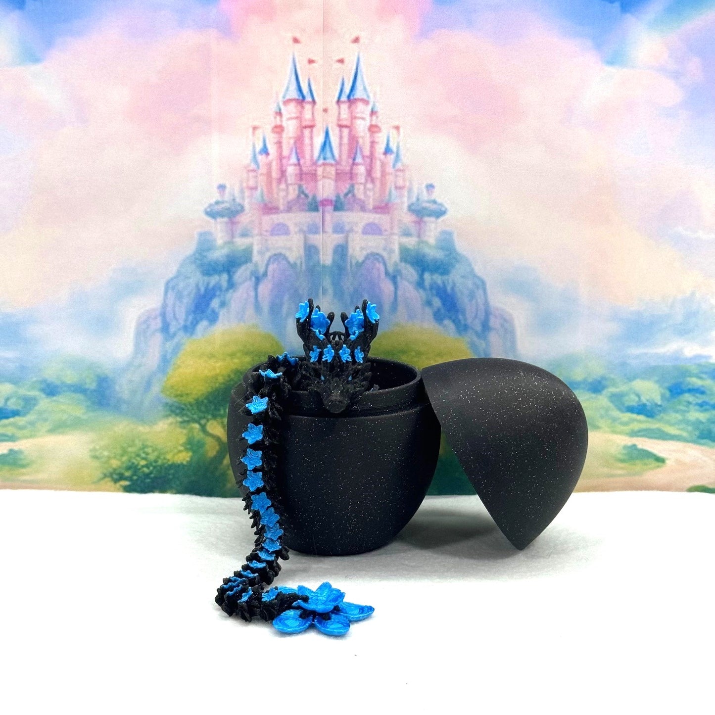 3D Printed Dragon with Dragon Egg, 12 Inches Articulated Dragon, Black and Blue Cherry Blossom Dragon, Fidget ADHD Autism Toy, Relief Anxiety Dragon Toy D053-CLS