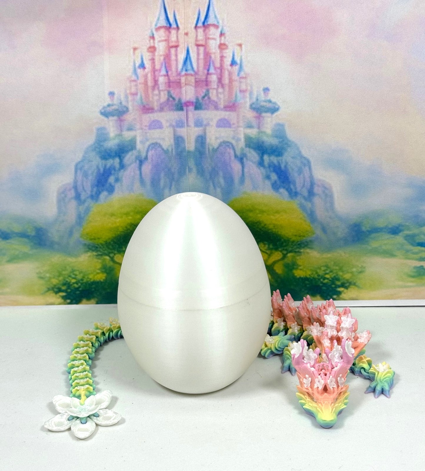 3D Printed Dragon with Dragon Egg, 12" Rainbow Cherry Blossom, Fidget ADHD Autism Toy, Executive Desk Toy D060-CLS